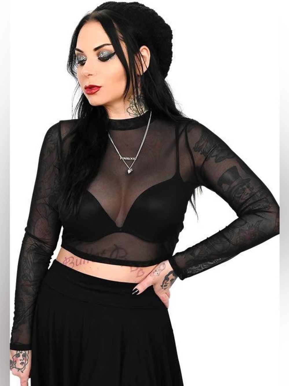 FOXBLOOD Mesh Long Sleeve Crop Top